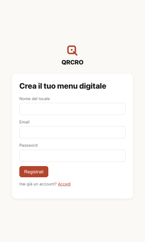 Pagina di registrazione
