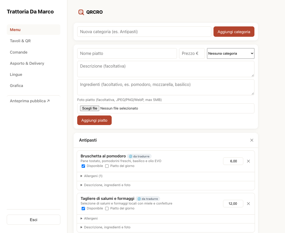 Dashboard Menu